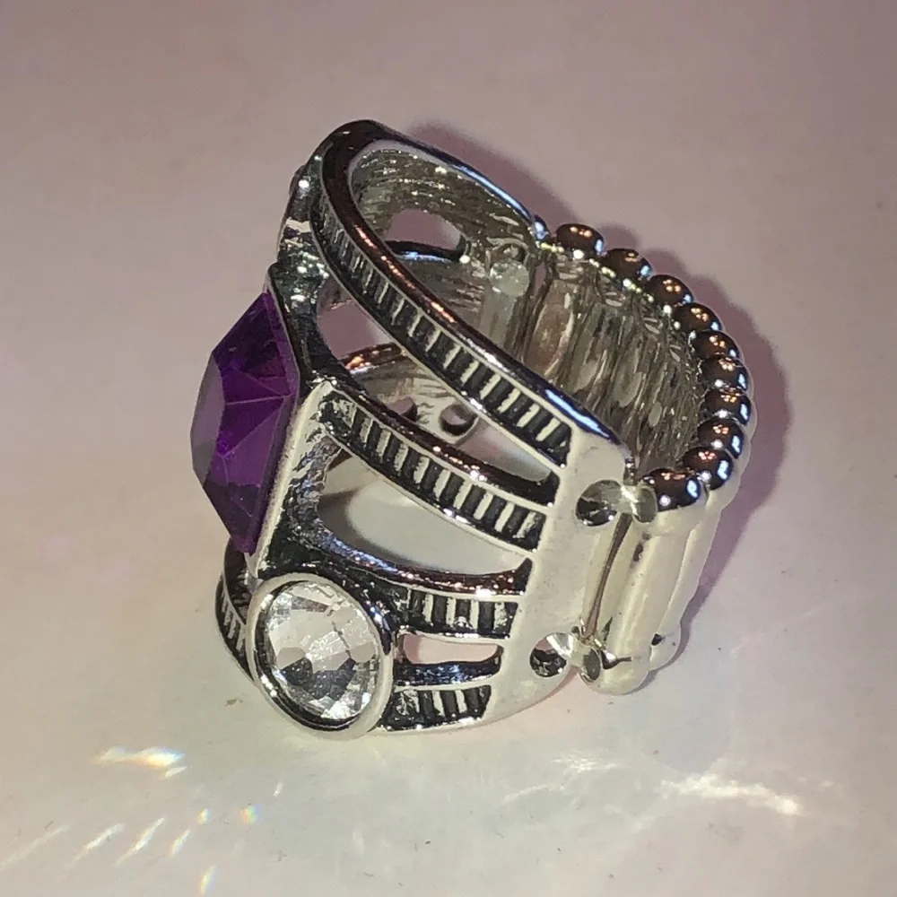 Silver Tone Purple Stone Statement Ring